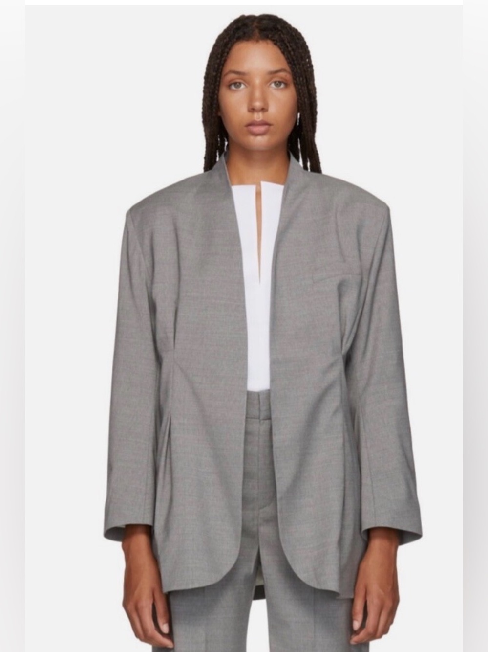 Toteme Light Gray Open-Front Blazer and Matching Trousers